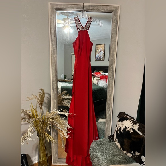 Red Beaded back detail prom dress - Picture 2 of 7